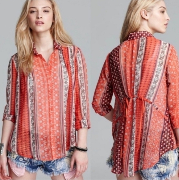 Free People Moonlight Mile Top Size S Hot Coral NWOT - Picture 2 of 8